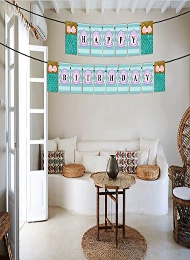 ثيم ماي بارتي لافتة زينة لحفلة عيد ميلاد حورية البحر، لوازم حفلات عيد ميلاد حورية البحر للفتيات (لافتة عيد ميلاد سعيد - حورية البحر الصغيرة) - Image 1